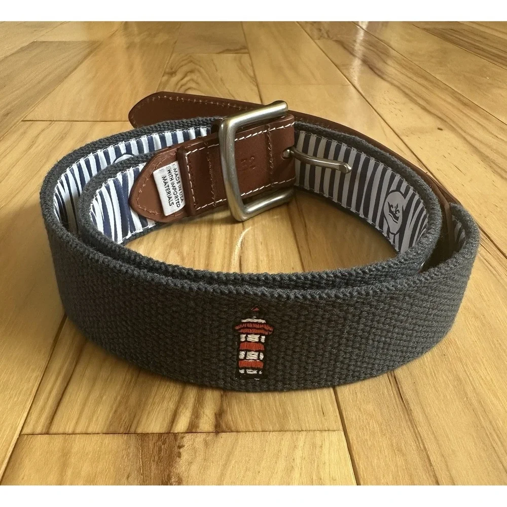 Peter Millar Needlepoint USA Harbour Town Golf Links Blue Leather Belt Men's 32